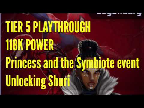 Princess and the Symbiote Tier 5 118k Power Playthrough & Unlock 5 Star Shuri - Marvel Strike Force