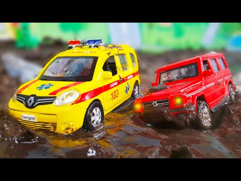 Мультики про машинки - Машинка скорой помощи спасает детей из болота Мультфильмы для детей