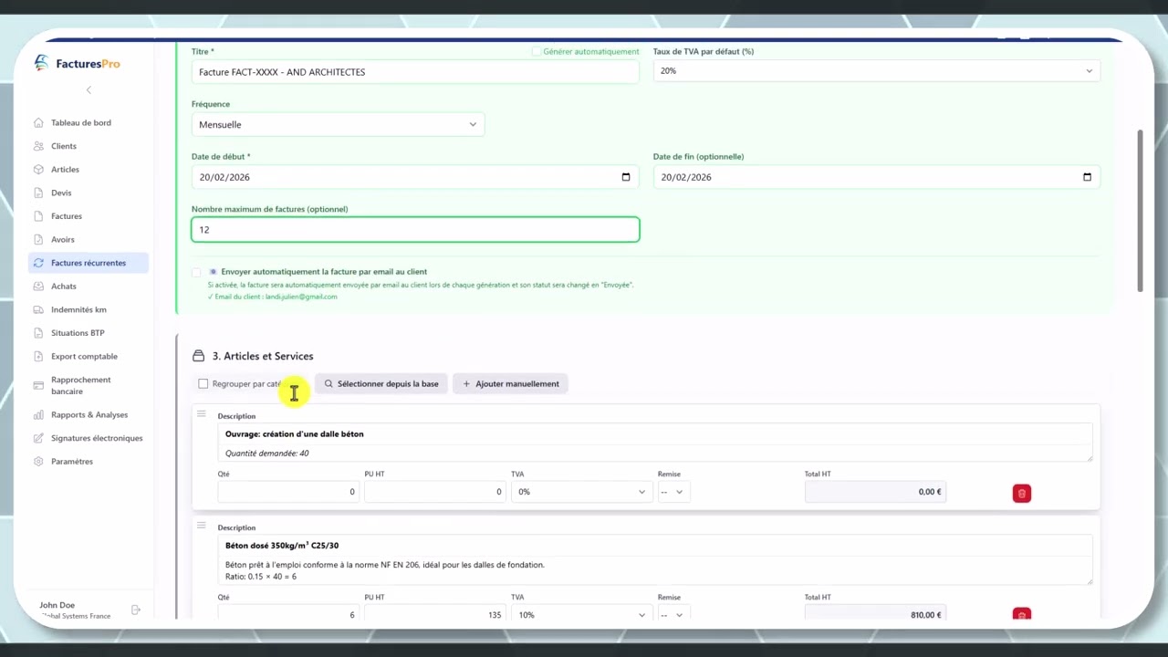 Tutoriel vidéo : Factures récurrentes (détail) — Formation FacturesPro