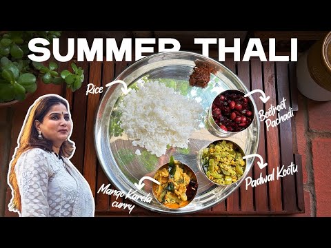 Beat the heat with this South Indian Summer Thali - Snake Gourd Kootu Mango-Bitter Gourd Curry