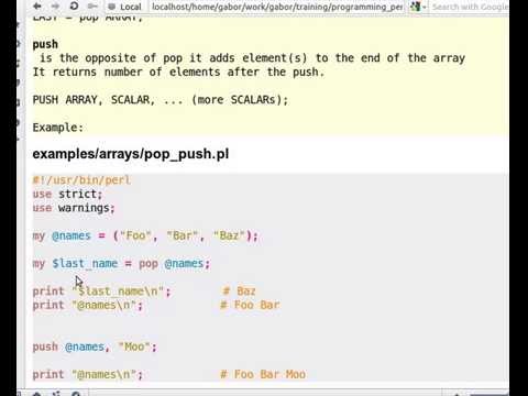 Beginner Perl Maven tutorial: 5.6 - pop and push