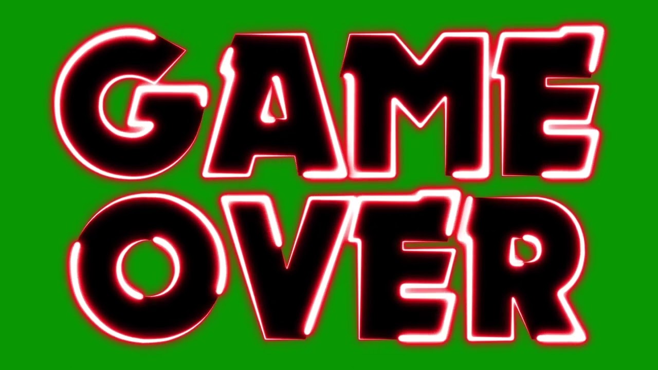 Game Over Text Neon Effect 1- Green Screen Chroma Key - No Copyright, Video Animations