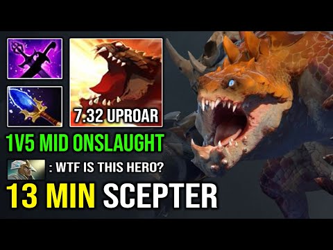 WTF 13MIN SCEPTER 7.32 Solo Mid Primal Beast OP Uproar with Insane Trample DPS Dota 2