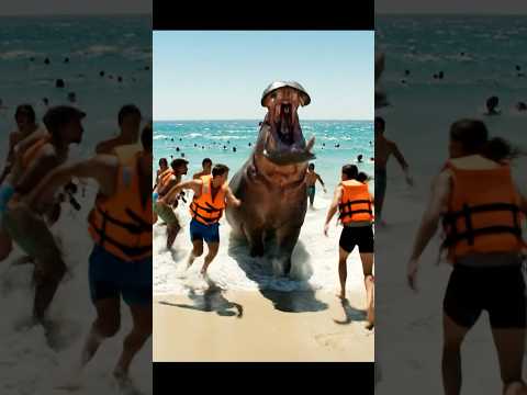 HOW HIPPO🦛￼GOT TO THE BEACH 🏖️ TO SCARY LIFEGUARDS?￼#jessica #2025shorts #orca #beach #dolphin #ai