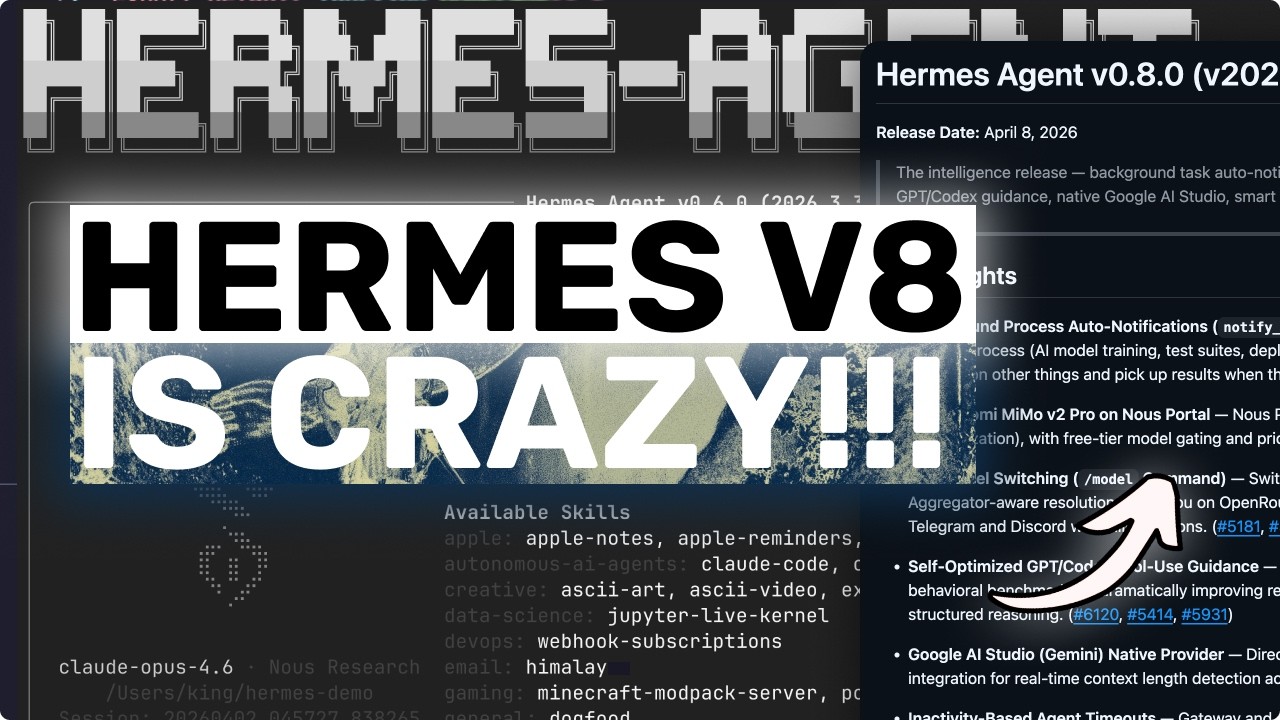 Hermes V0.8 (New Upgrades) + New Free APIs & Local Models: LOL OPENCLAW! This is JUST SO BETTER NOW!