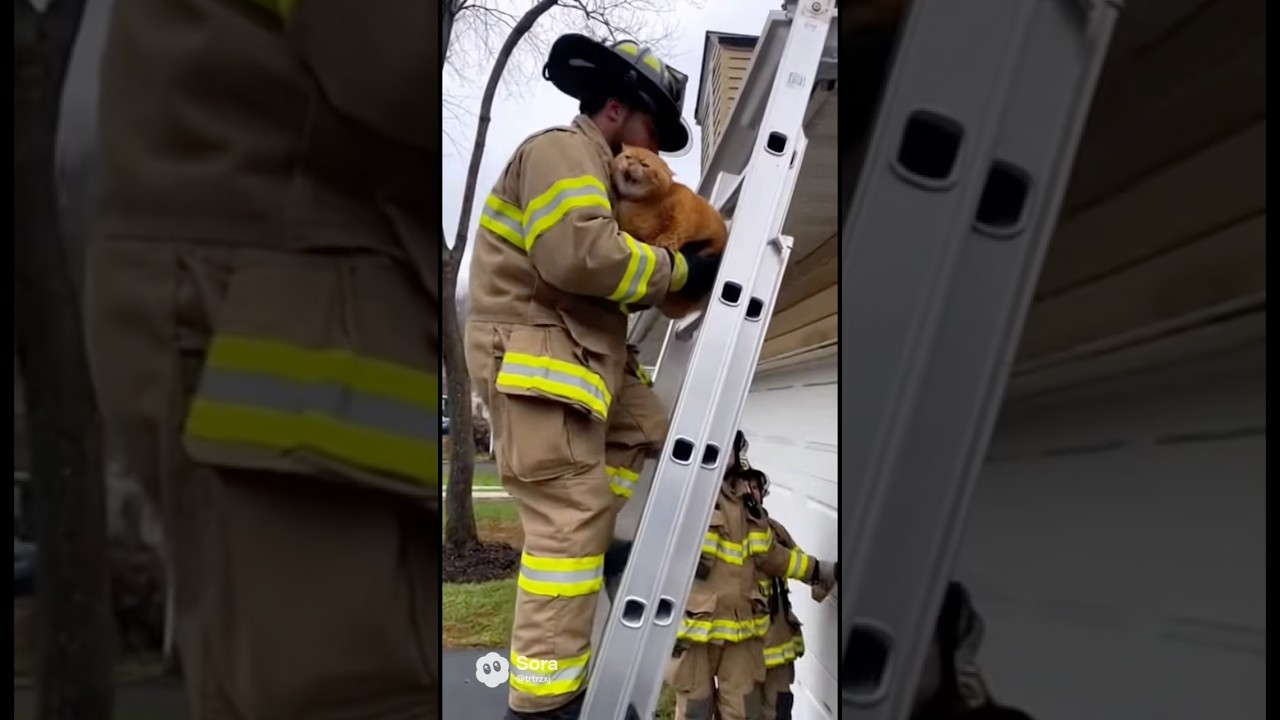 Firefighters Save a Stranded Cat from the Roof 🐾