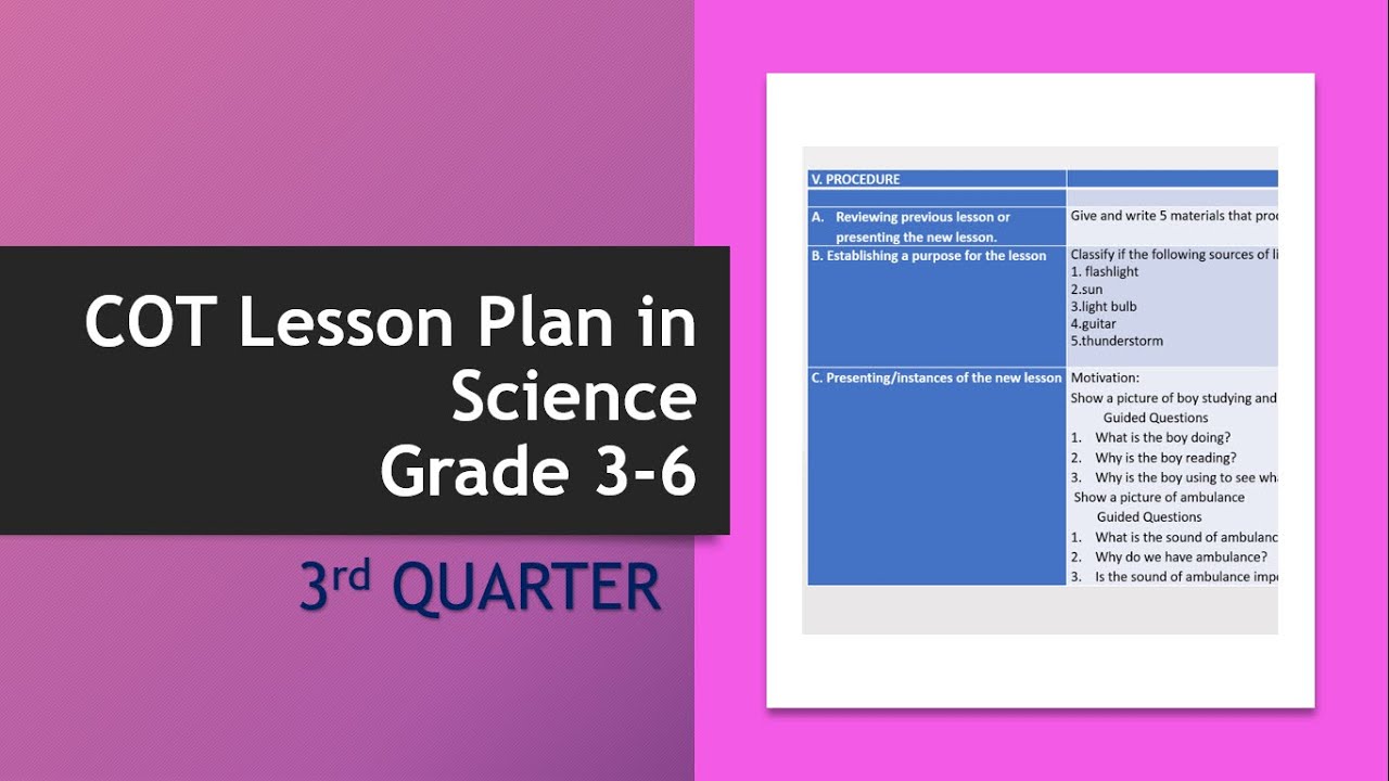 Guide for 3rd Quarter COT Lesson Plan in Science