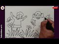 Park Drawing Garden Drawing Children Playing In The Garden How To Draw Garden Drawing Park Drawing