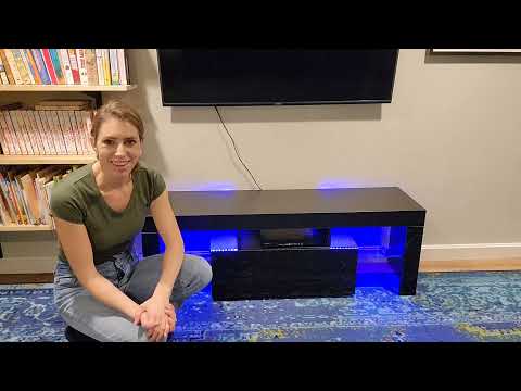 UNBOXING AND REVIEW high gloss TV Stand with LED Light Entertainment Center