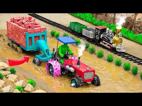 DIY TRACTOR is stuck in the mud with trolley / tractor mud rescue videos / BRICK HEAVY TRUCK diy