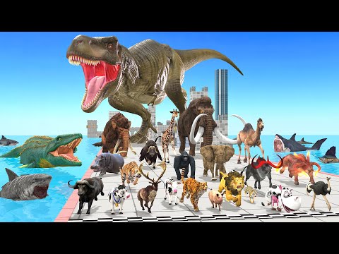 Run Away from T-rex Dinosaur Vs Wild Animals Mammoth Dinosaurs - Animal Revolt Battle Simulator