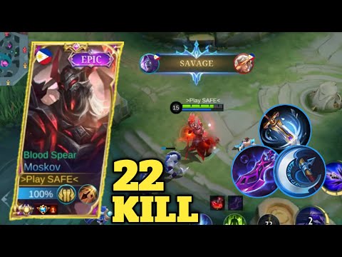 22 Kills + Savage!! One Shot Build Moskov Crazy Critical Damage!! - Build Top 1 Global Moskov ~ MLBB