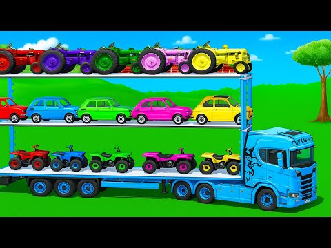 TRANSPORTING COLORS OF FIAT MINI CARS, ZETOR TRACTORS & ATVS WITH SCANIA TRUCK - FS22