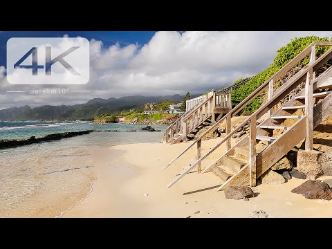 Tropical Beach Scenery - Oahu, Hawaii Beach - Virtual running / walking. [4K]