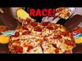 ASMR RACE CHEESY DOMINOS PIZZA Behind The Scenes Full Day Of Eating Street Food Viral Nutella