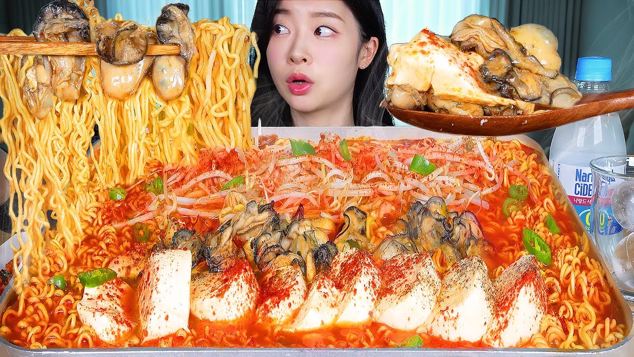 ASMR MUKBANG | 굴폭탄 💣 얼큰 순두부굴라면 🔥🦪 시원한 겉절이 먹방! Spicy Oyster Ramyun Noodles & Fresh Kimchi