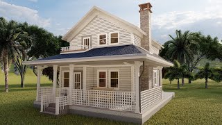 Download the video "Small Farmhouse Design [With 3D Floorplan] | Tiny 2 bedroom House Plan"