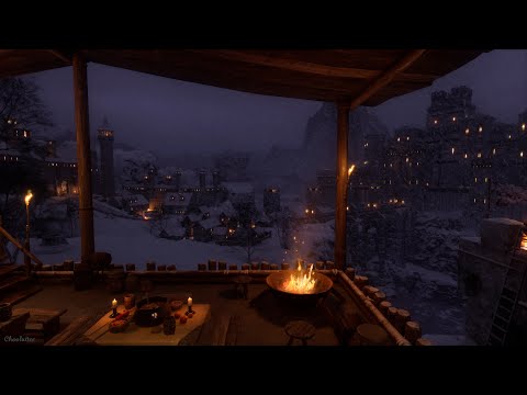 Fantasy Medieval Winter Night Ambience | Blizzard, Crackling Fire, Owl, Calming Nature Sounds