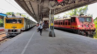 Amazing parallel train crossing | EMU local train VS Express trains