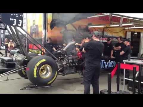 Top Fuel Dragster start up in pits at Sydney Dragway