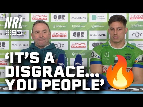 Ricky Stuart BLOWS UP at Journo’s for ‘BASHING’ Kyle Flanagan: NRL Presser | NRL on Nine