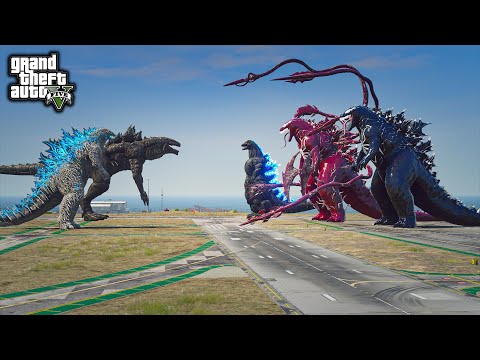 Godzilla, Zilla Vs Heisei Godzilla, Venom Godzilla, Carnage Godzilla Battle ( GTA V Mods )