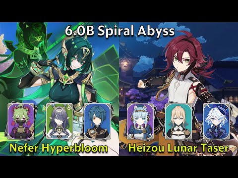 C0 Nefer Hyperbloom & C6 Heizou Lunar Taser - Genshin Impact 6.0-6.1 Spiral Abyss Full Clear
