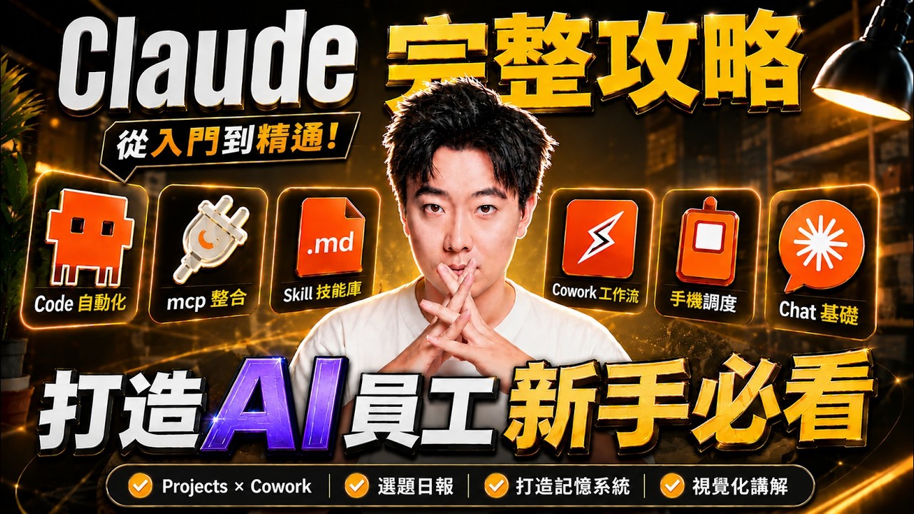6個Claude核心功能讓你超越99%的AI使用者！Cowork/Code保姆級完整教學，自動生成內容｜簡報｜網頁｜工作流，從入門到進階一次精通，打造你的專屬AI員工！