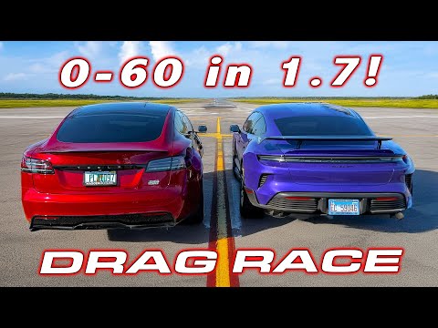 Quickest Porsche EVER! * 1092 HP Taycan Turbo GT Weissach vs Tesla Model S Plaid 1/4 Mile DRAG RACE