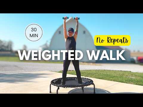 30 Min Weighted Rebounder Walk | No Repeats EMOM Cardio Workout thumbnail