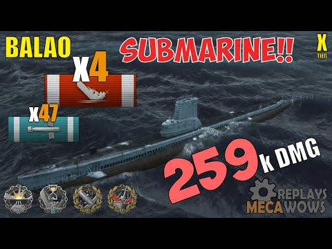 Submarine Balao 4 Kills & 259k Damage | World of Warships Gameplay