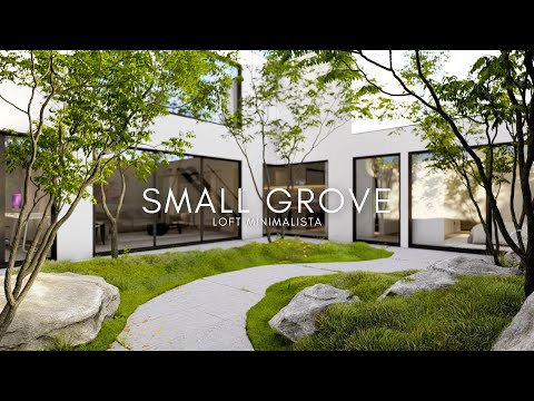 Small Grove: Minimalist 12x13 Meter L-Shaped Loft with Internal Garden for Relaxation