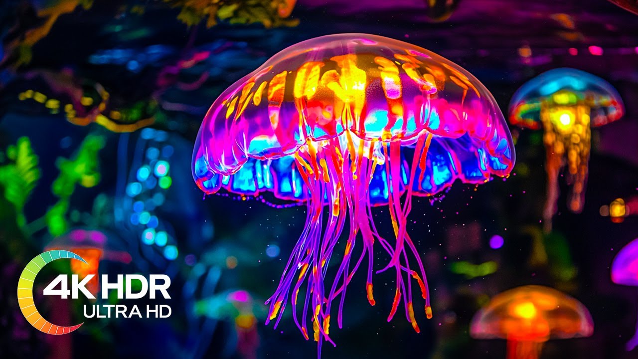 Colorful Jellyfish Aquarium in 4K Video Ultra HD with Relaxing Music