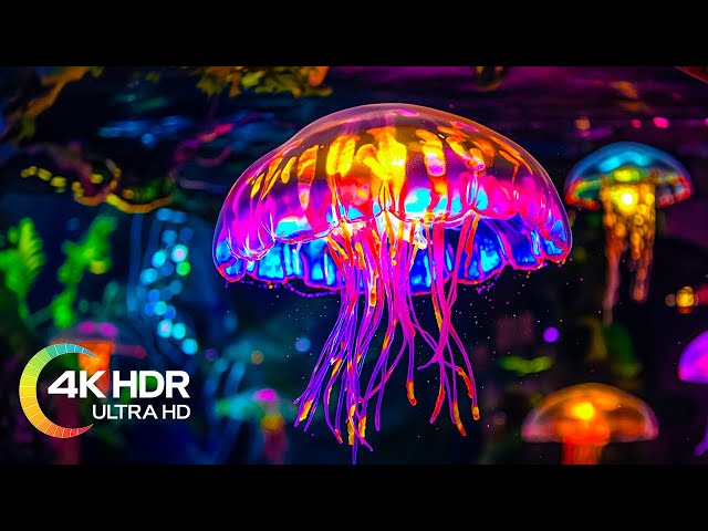 Colorful Jellyfish Aquarium in 4K Video Ultra HD with Relaxing Music SDDEFAULT Thumbnail