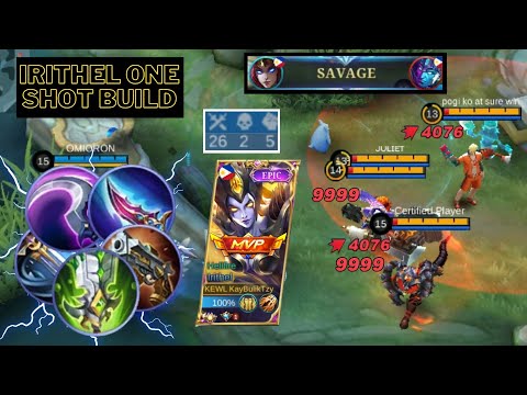 IRITHEL LITERALLY ONE HIT BUILD 2023 🔥🔥 I 26 KILLS, 1 SAVAGE IRITHEL AMAZING DAMAGE HIT I MLBB