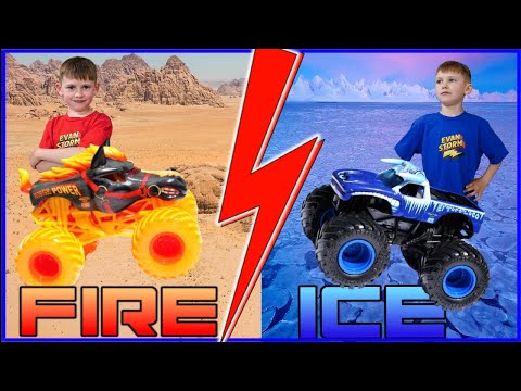 Monster Trucks Fire and Ice Frozen In Orbies Backyard Play Time