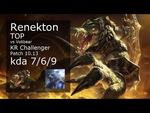 Renekton vs Volibear Top - KR Challenger 7/6/9 Patch 10.13 Gameplay // [롤] 레넥톤 vs 볼리베어 탑