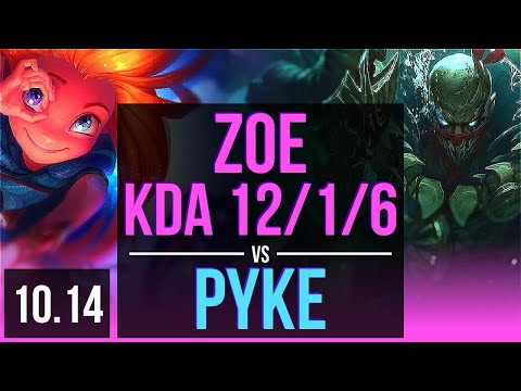 ZOE vs PYKE (MID) | KDA 12/1/6, 1000+ games, Triple Kill, Dominating | NA Diamond | v10.14