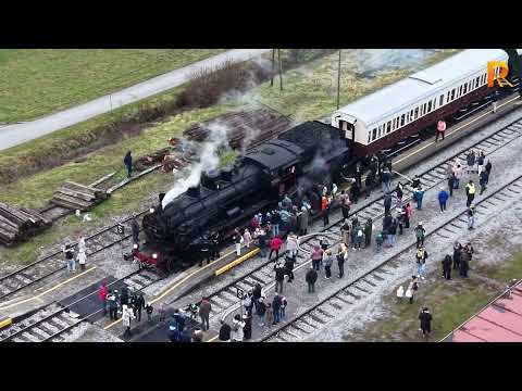 Trebnje Railway Station (Santa’s Steam Train - Slovenia, Dec 2025) Aerial View in 4K | Drone Footage