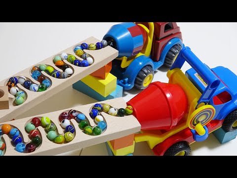 Marble Run Race  ☆ HABA Double Slope, Dump Truck & Mixer Truck # 29