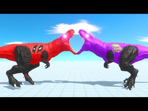 X3 DINOSAURUS DEAD POOL T-REX vs X3 JOKER T-REX vs DEATH RUN - Animal Revolt Battle Simulator ARBS