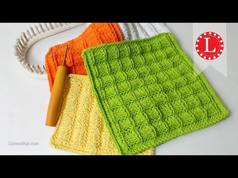 LoOM Knitting Dishcloth Washcloth Waffle Stitch Project Pattern | Loomahat