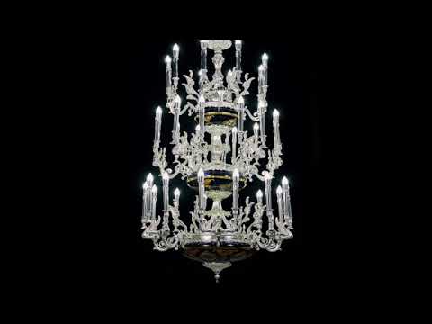George Versailles Silver Candelabra Chandelier 3-Tier  34 Light 36”W 50”H DL8093S (Made in USA)