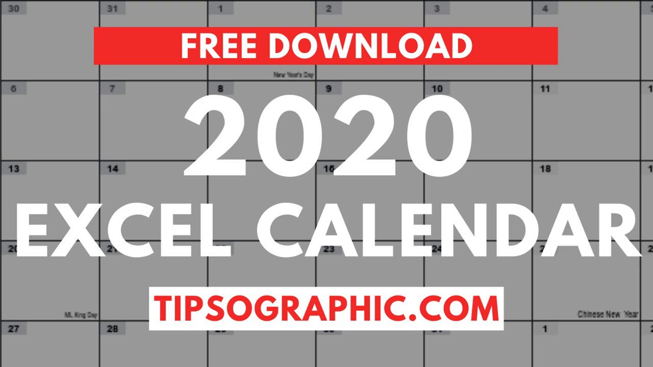 2020 Excel Calendar, Free Download (Printable) ► http://bit.ly/2ZBdJBH