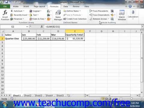 Excel 2010 Tutorial Tracing Precedent and Dependent Cells Microsoft Training Lesson 17.2