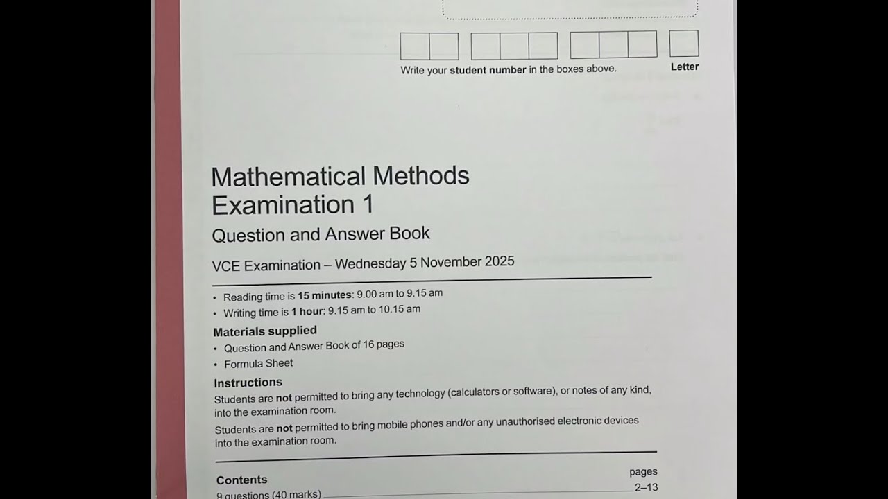 2025 VCE METHODS EXAM 1 SUGGESTED SOLUTIONS