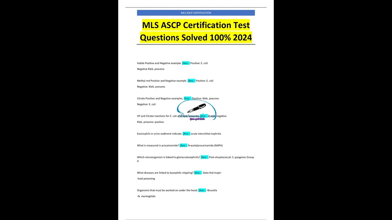 MLS ASCP Certification Test Questions Solved 100% 2024