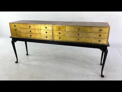 Kittinger Mid Century Gold Leaf Chest of Drawers on Black Lacquer Stand