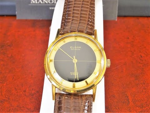 Vintage Eldor Geneve 20 Microns Gold Plated Cross-Hair Dial 21-Jewels Watch with a 20mm Leather Band