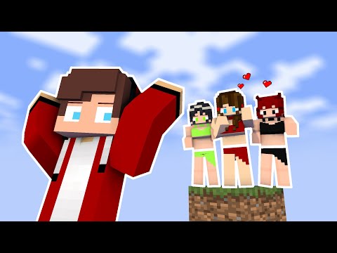 MAIZEN : ALL EPISODE , JJ is alone with the girls in a ONE BLOCK world - minecraft animation